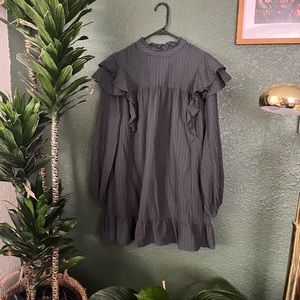 Grey striped long sleeve dress